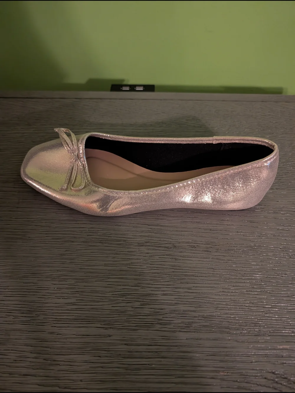 SHEIN Metallic Gold Ballet Flats with Bow